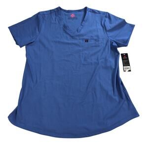 Natural Uniforms Scrub Top L Blue V-Neck Modern Fit Cool Stretch Pocket NWT
